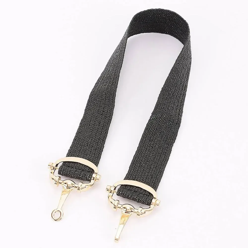 Straw Metal Horse Bit Buckle Elastic Belt Black Gold